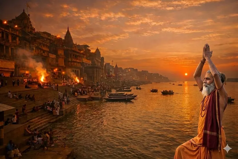 Sacred ghats of Kashi at sunrise
